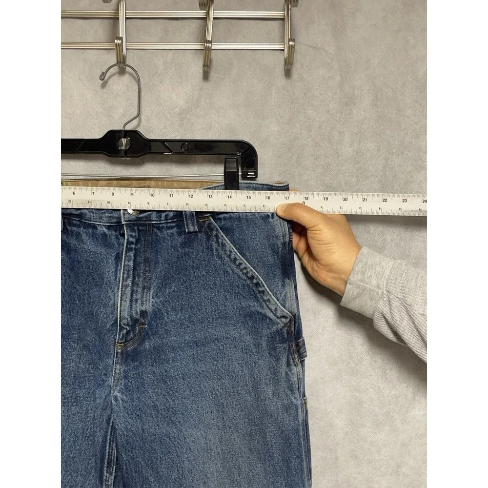 Duluth Jeans Men 34X32 Blue Denim Carpenter Relaxed Straight Work Rugged 86070B